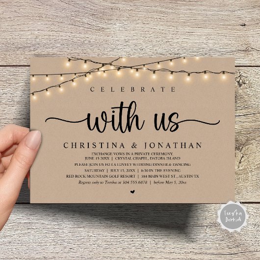 Feiern Sie mit uns, rustikale Hochzeitsfeier Einladung