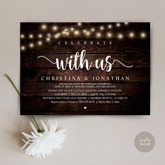 Feiern Sie mit uns, rustikale Hochzeitsfeier Einladung