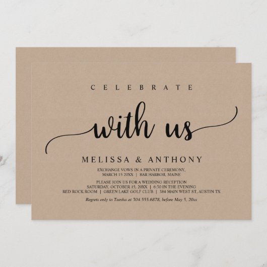 Feiern Sie mit uns, rustikales Hochzeitsdinner Einladung (Vorne/Hinten)