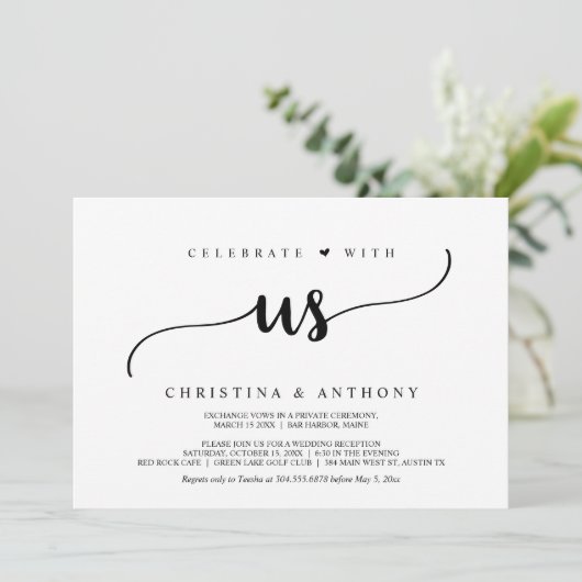 Feiern Sie mit uns, rustikales Hochzeitsessen Einladung (Stehend Vorderseite)