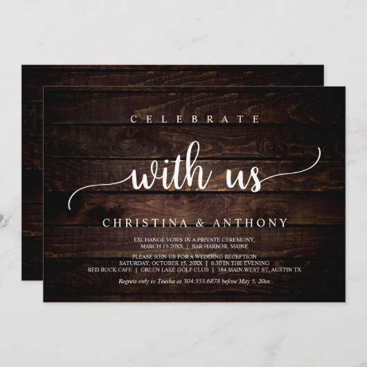 Feiern Sie mit uns, rustikales Hochzeitsessen Einladung (Vorne/Hinten)