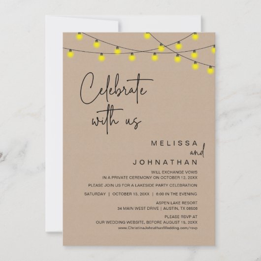 Feiern Sie mit uns, rustikales Hochzeitsessen Part Einladung (Vorderseite)