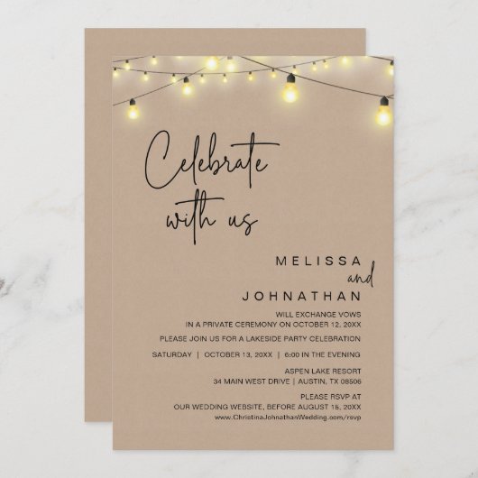 Feiern Sie mit uns, rustikales Hochzeitsessen Part Einladung (Vorne/Hinten)