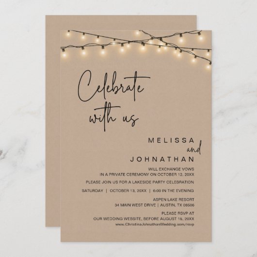 Feiern Sie mit uns, rustikales Hochzeitsessen Part Einladung (Vorne/Hinten)