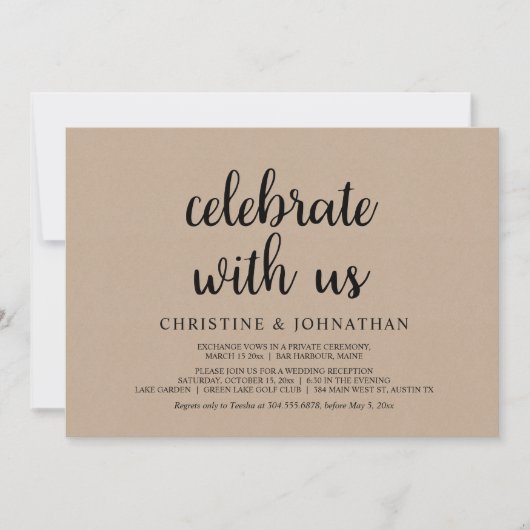 Feiern Sie mit uns, Rustikales Hochzeitsfeier-Part Einladung (Vorderseite)