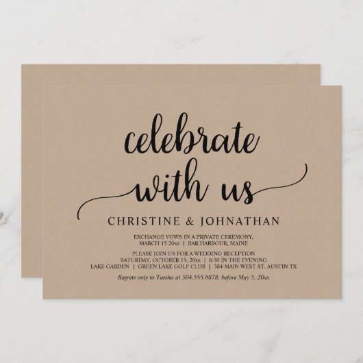 Feiern Sie mit uns, Rustikales Hochzeitsfeier-Part Einladung (Vorne/Hinten)