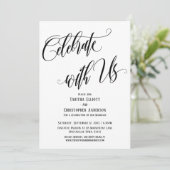 Feiern Sie mit uns Schwarz-weißes Skript Einladung (Stehend Vorderseite)