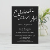 "Feiern Sie mit uns!" Simple Black Wedding Party Einladung (Stehend Vorderseite)