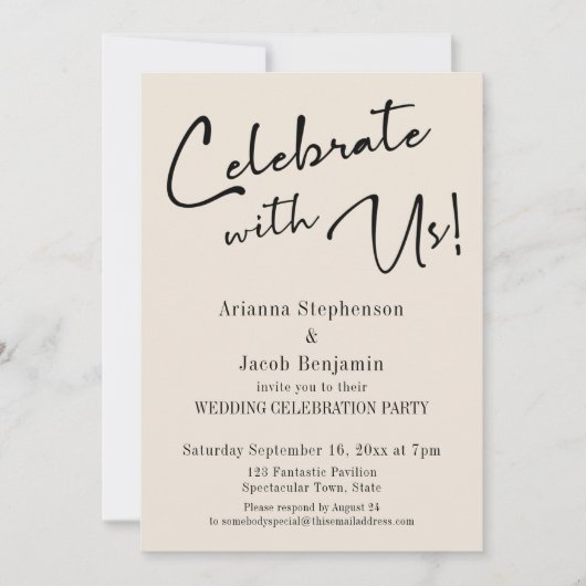 "Feiern Sie mit uns!" Simple Cream Wedding Party Einladung (Vorderseite)