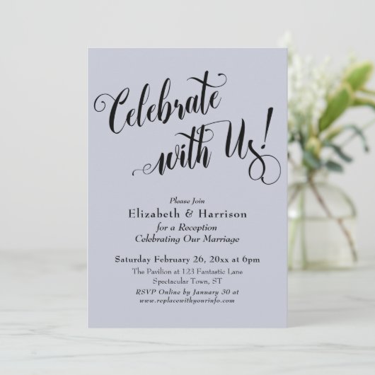 Feiern Sie mit uns! Simple Dusty Blue Einladung (Stehend Vorderseite)