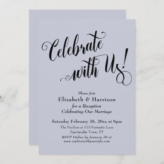 Feiern Sie mit uns! Simple Dusty Blue Einladung (Vorne/Hinten)