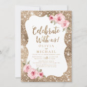 Feiern Sie mit uns! Sparkeller Glitzer und rosa Bl Einladung (Vorderseite)