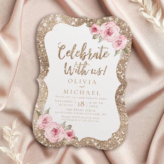 Feiern Sie mit uns! Sparkeller Glitzer und rosa Bl Einladung