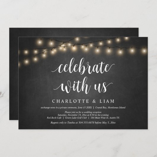 Feiern Sie mit uns, String Light, Wedding Elopemen Einladung (Vorne/Hinten)