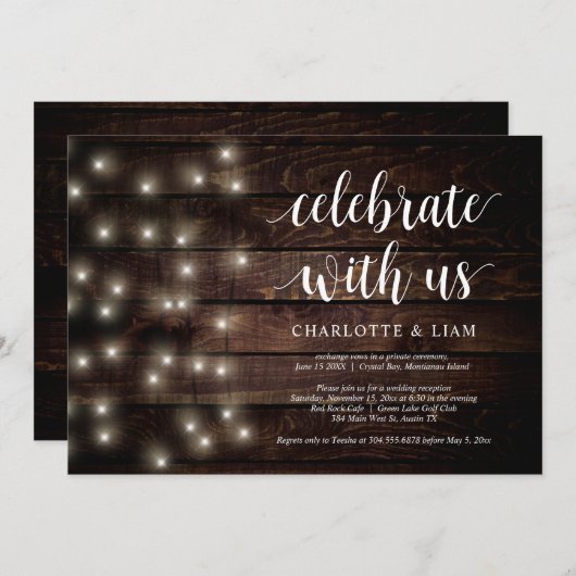 Feiern Sie mit uns, String Light, Wedding Elopemen Einladung (Vorne/Hinten)