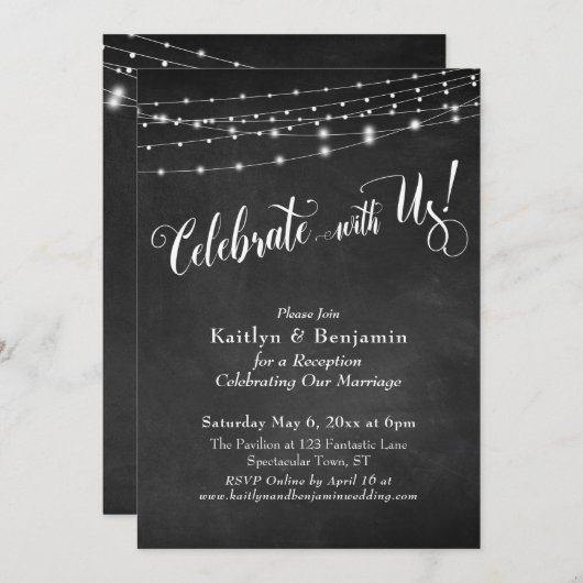 Feiern Sie mit uns! Typografie, Tafelleuchten Einladung (Vorne/Hinten)