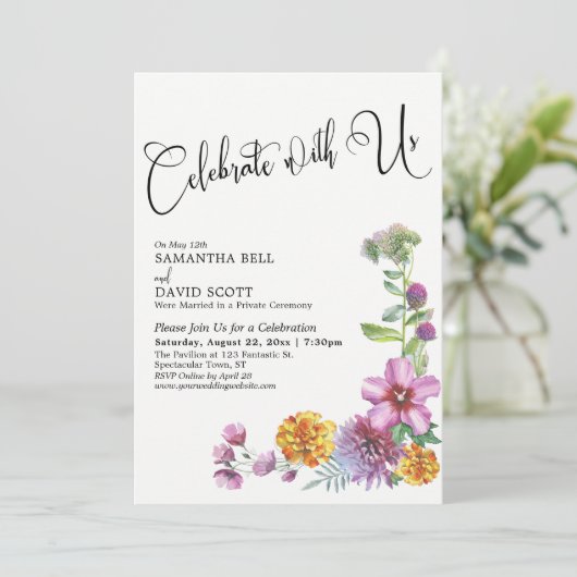 Feiern Sie mit unserem Empfang für Aquarellfarben- Einladung (Stehend Vorderseite)