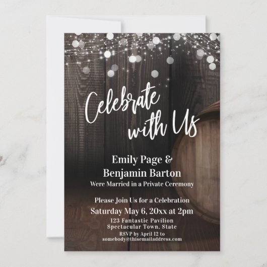 Feiern Sie mit unserem Waldwein-Barrel und Licht Einladung (Vorderseite)