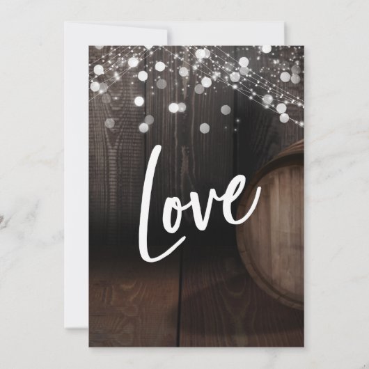 Feiern Sie mit unserem Waldwein-Barrel und Licht Einladung (Rückseite)