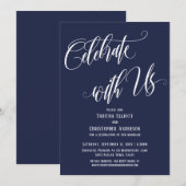 Feiern Sie mit US Elaborate Script Navy Blue Einladung (Vorne/Hinten)