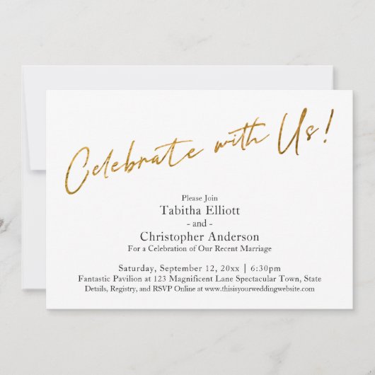Feiern Sie mit US Handwriting Gold Basic Empfang Einladung (Vorderseite)