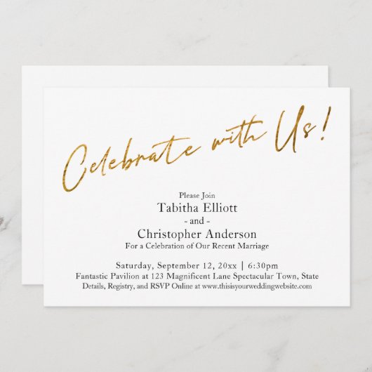 Feiern Sie mit US Handwriting Gold Basic Empfang Einladung (Vorne/Hinten)