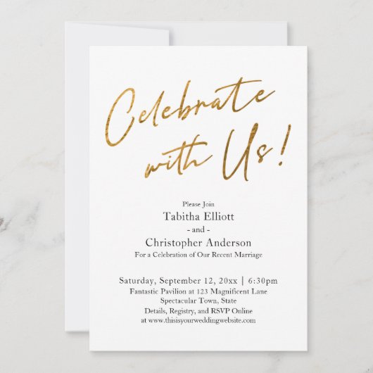 Feiern Sie mit US Handwriting Gold Basic Empfang Einladung (Vorderseite)