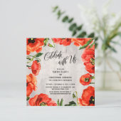 Feiern Sie mit US Red Poppies auf Wood Empfang Einladung (Stehend Vorderseite)