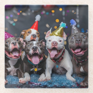 Feiern Sie Neujahr und Feiertage mit Pitbull Hunde Glasuntersetzer