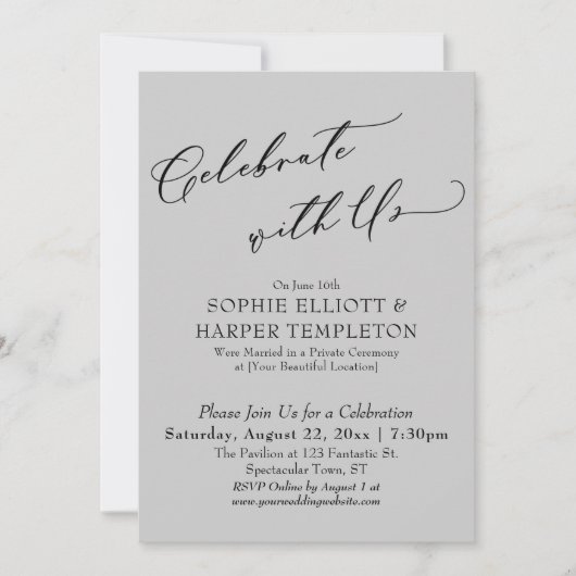 Feiern Sie nur mit Hübschem, grau-grauem Empfang Einladung (Vorderseite)