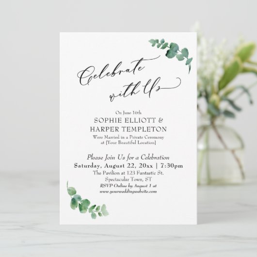 Feiern Sie nur mit unserem einfachen Eukalyptus-Em Einladung (Stehend Vorderseite)