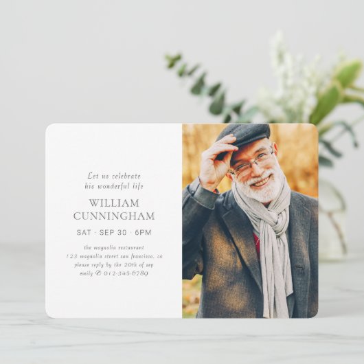 Feiern Sie sein Leben Modernes, einfaches Minimali Einladung (Stehend Vorderseite)