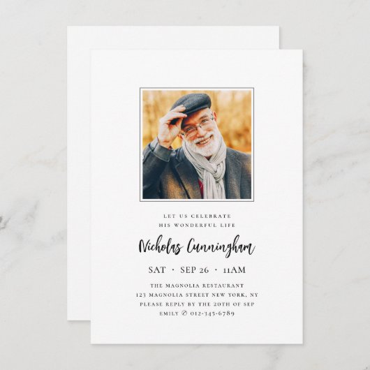 Feiern Sie sein wundervolles Leben Modernes Gedäch Einladung (Vorne/Hinten)