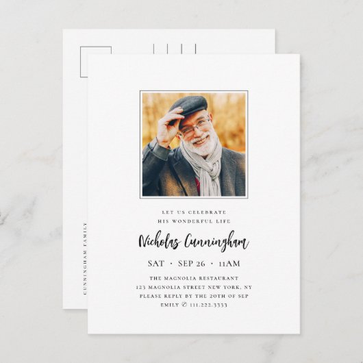 Feiern Sie sein wundervolles Leben Modernes Gedäch Einladungspostkarte (Vorne/Hinten)