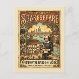 Feiern Sie Shakespeare Vintage-inspirierte Farbige Postkarte