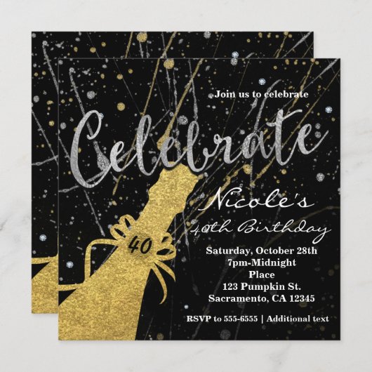 Feiern Sie Silver & Gold Champagne Party Einladung (Vorne/Hinten)