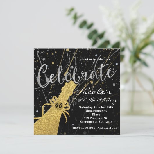 Feiern Sie Silver & Gold Champagne Party Einladung (Stehend Vorderseite)