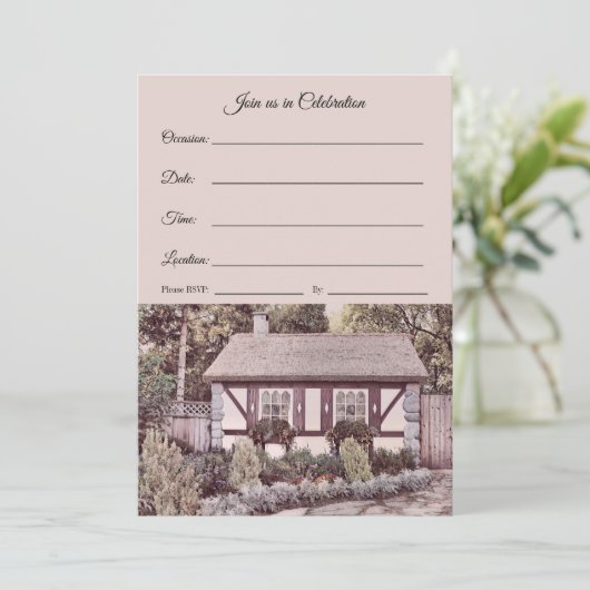 Feiern Sie uns - Englische Hütte Ankündigung (Stehend Vorderseite)