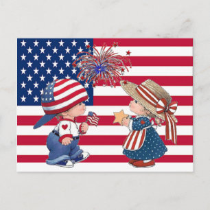 Feiern Sie Vintage-Kinder der amerikanischen Flagg Postkarte