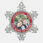 Feiern Sie Weihnachten mit Ihrem Lieblings-Foto Schneeflocken Zinn-Ornament (Vorderseite)