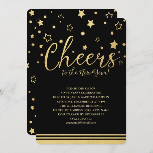 Feiern Silvesterabend Party Einladung / Schwarz (Vorne/Hinten)