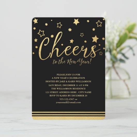 Feiern Silvesterabend Party Einladung / Schwarz (Stehend Vorderseite)