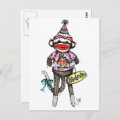 FEIERN! Sock Monkey Postkarte (Vorne/Hinten)