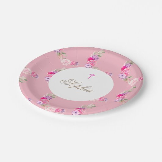 Feiern | Taufe Girl Pink Bläserfeier Pappteller (Schrägansicht)