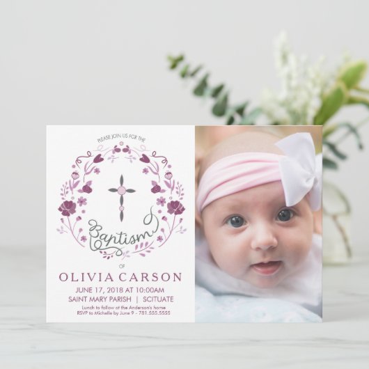 Feiern, Taufen Foto Einladung mit Kreuz (Stehend Vorderseite)