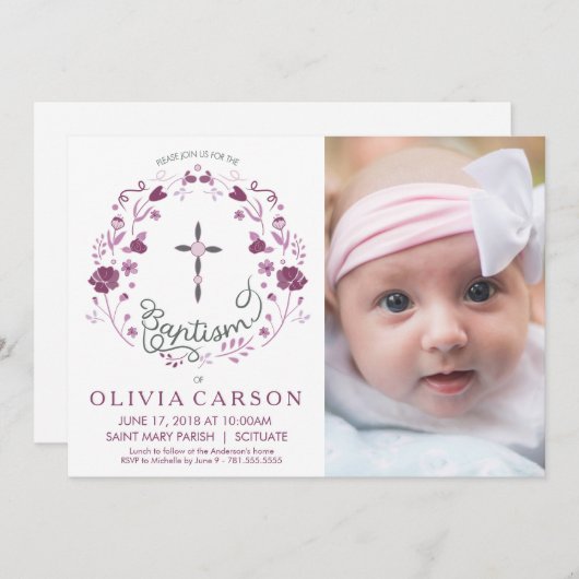 Feiern, Taufen Foto Einladung mit Kreuz (Vorne/Hinten)