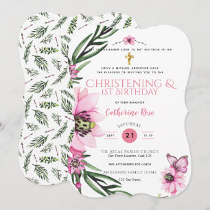 Feiern und 1. Geburtstag Girls Pink Floral Einladung