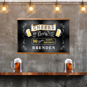 Feiern und Biere bis 90 Jahre Geburtstagsparty Wandteppich Mit Holzrahmen