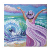 Feiern von Frauen auf der Beach Keramik Tile Fliese (Vorderseite)