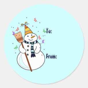 Feiern von Snowman-Geschenktipps Runder Aufkleber